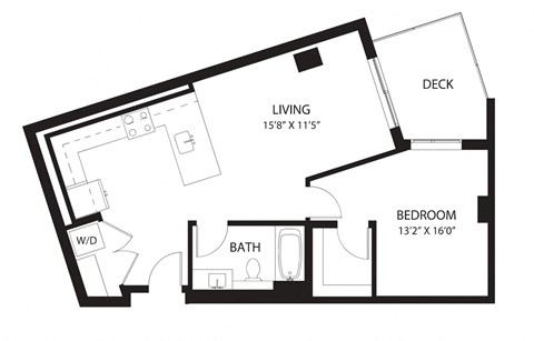 Floor plan for 1 bed, 1 bath, 761 sqft